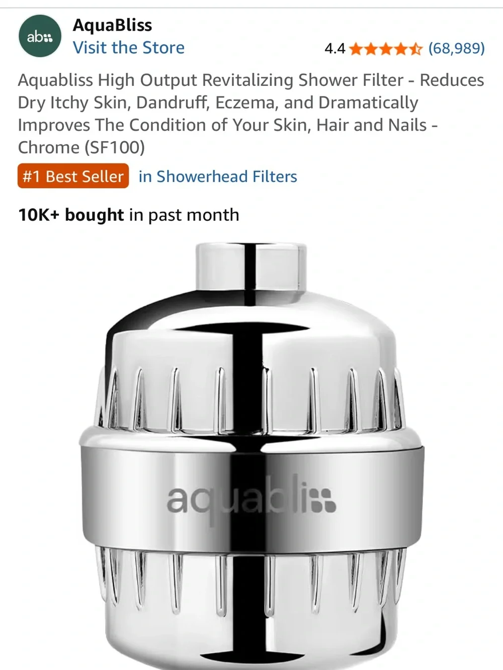 Aquabliss Chrome Shower Filter - Polished Silver